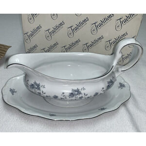 Johann Haviland Traditions Blue Garland Gravy Boat and Liner Tray New In Box